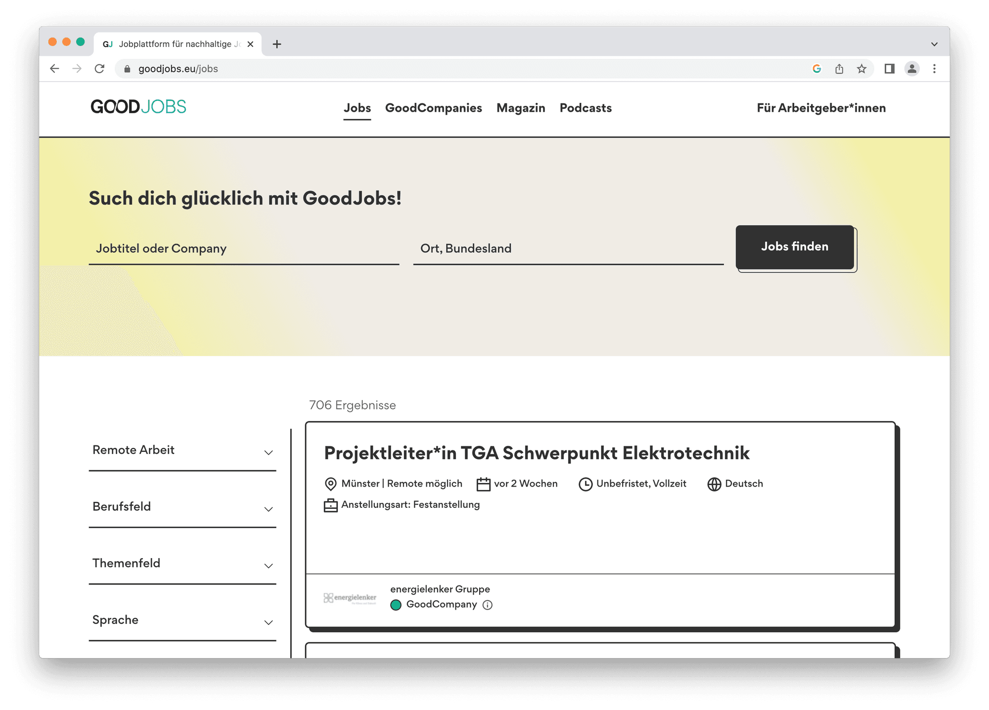 screenshot der alternativen jobbörse von goodjobs