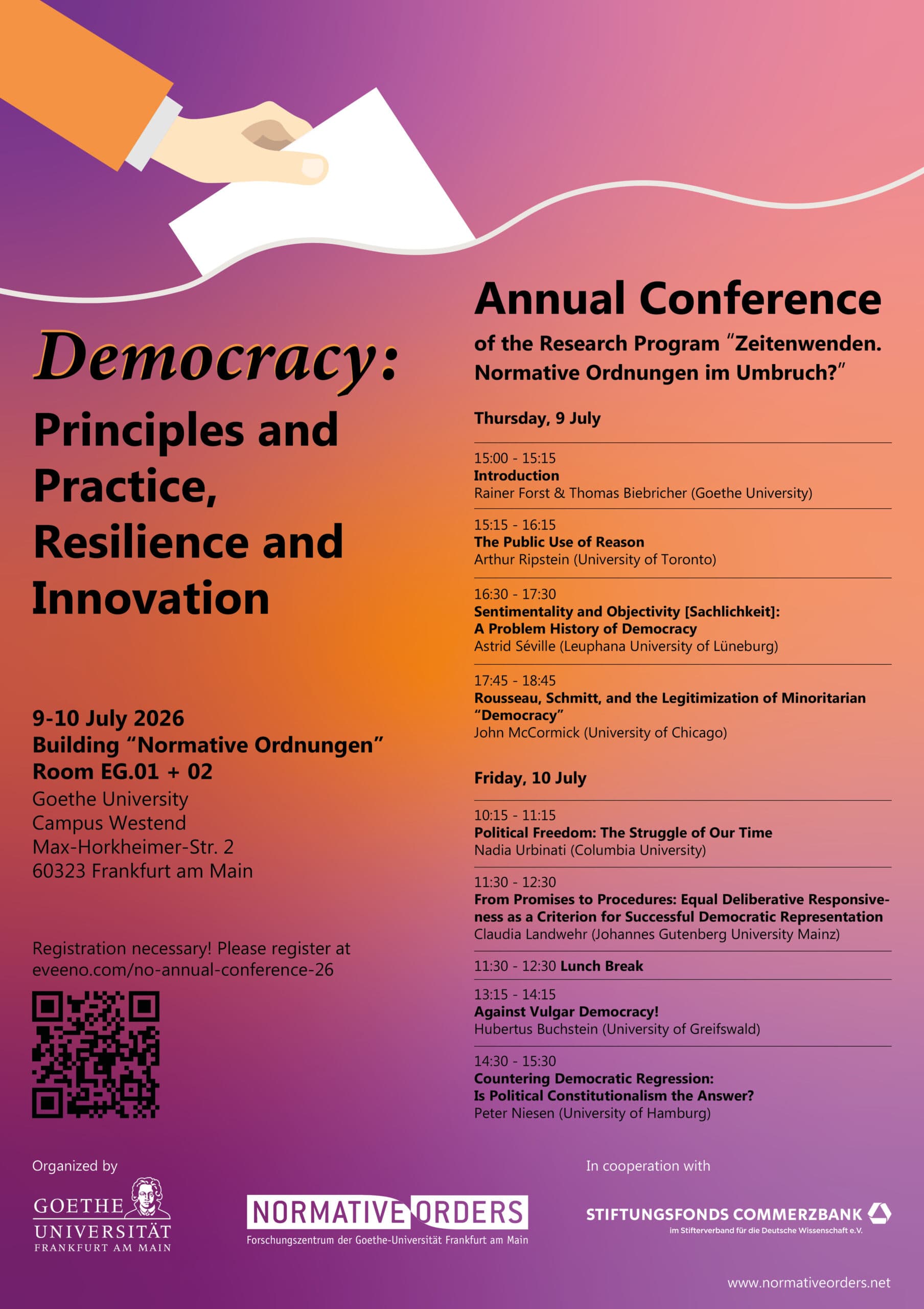 Normative Orders Annual Conference 2026 – Democracy: Principles and Practice, Resilience and Innovation
